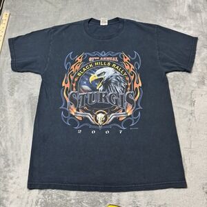 VTG Y2K 2007 Sturgis Eagle Biker Tshirt Mens Size L Black Hills‎ Rally Grunge
